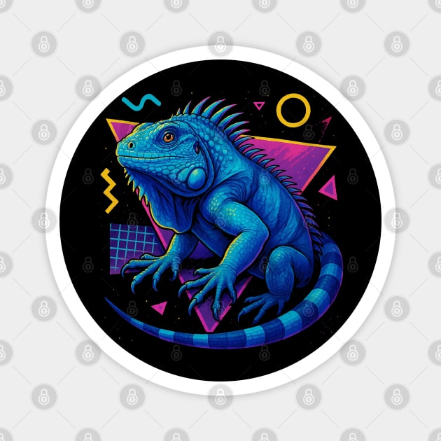 Retro Neon Blue Axanthic Iguana Magnet by Reptiq's Store